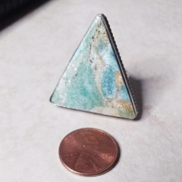 Ruby Fuchsite - Large Triangular Statement Ring - Sz 9.25 - Stamped 925 - Unisex - Picture 3 of 11